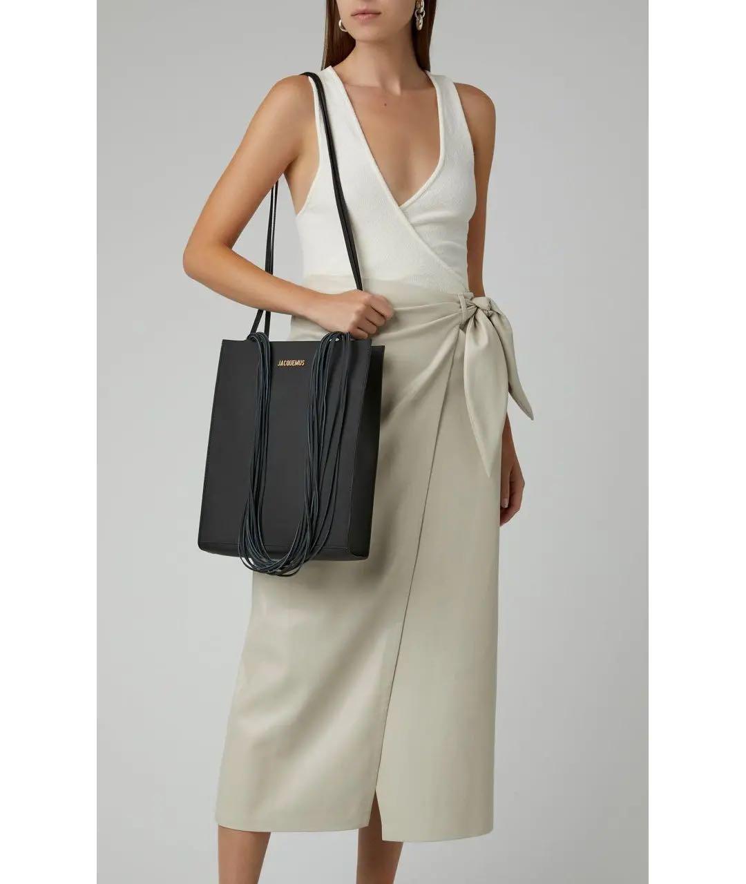 JACQUEMUS Черная кожаная сумка тоут, фото 5