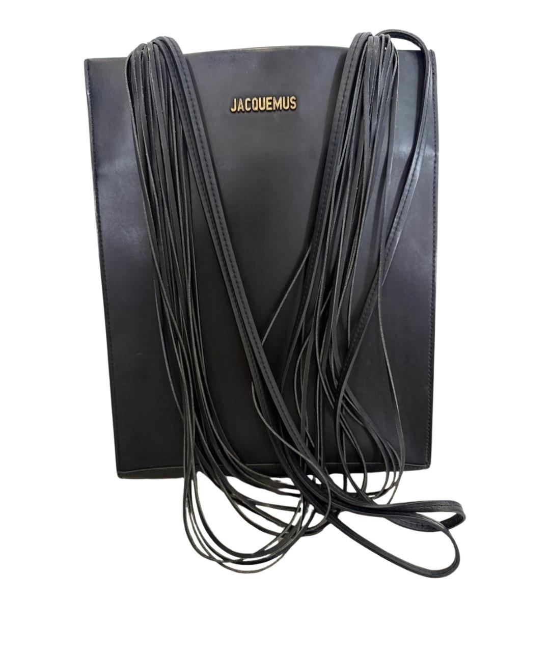 JACQUEMUS Черная кожаная сумка тоут, фото 1