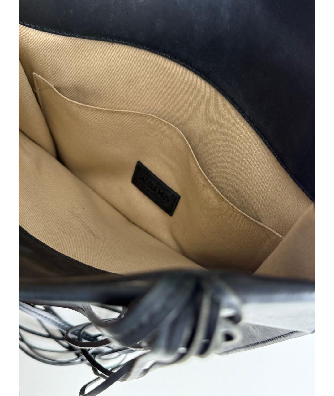 JACQUEMUS Черная кожаная сумка тоут, фото 4