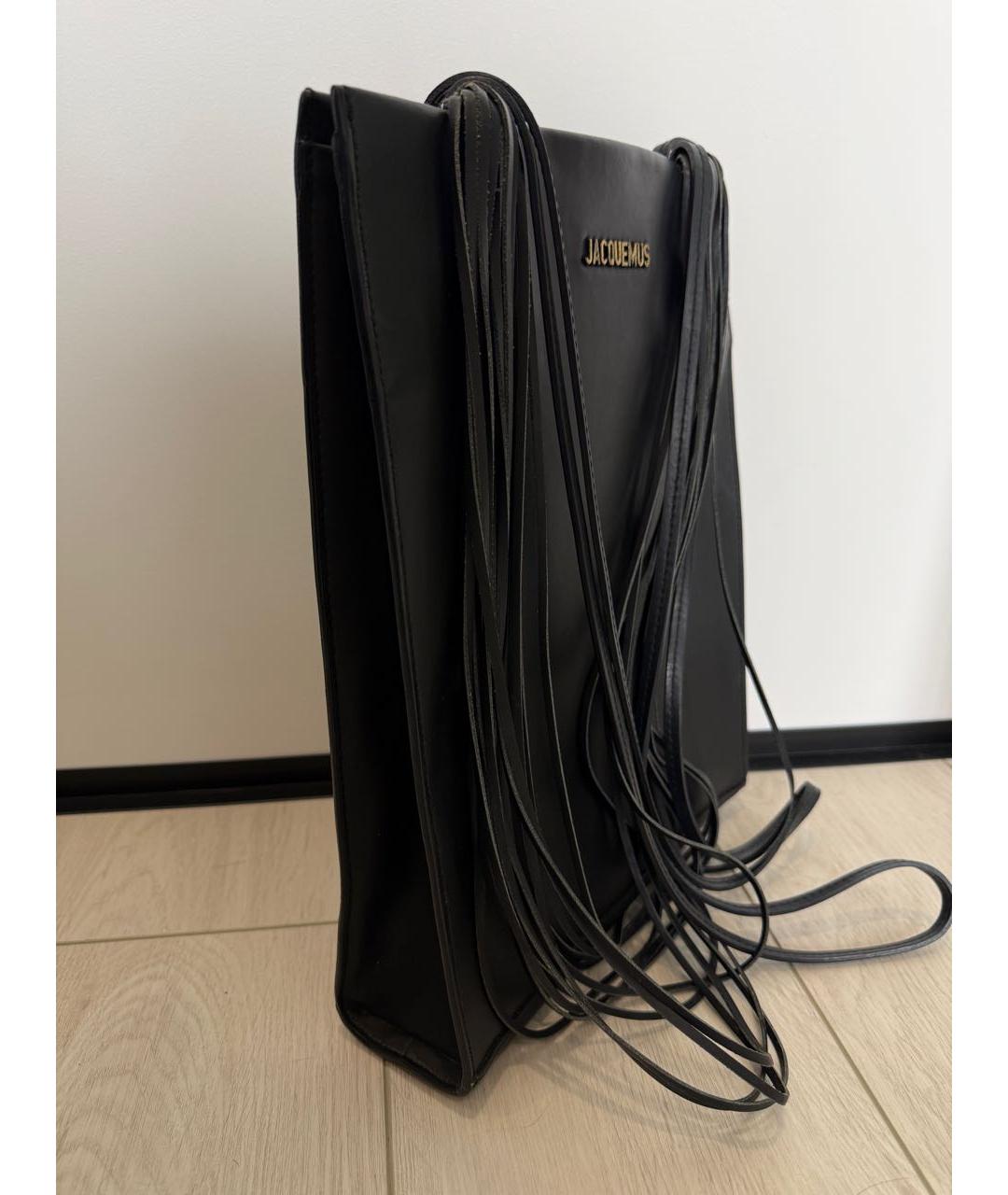 JACQUEMUS Черная кожаная сумка тоут, фото 2