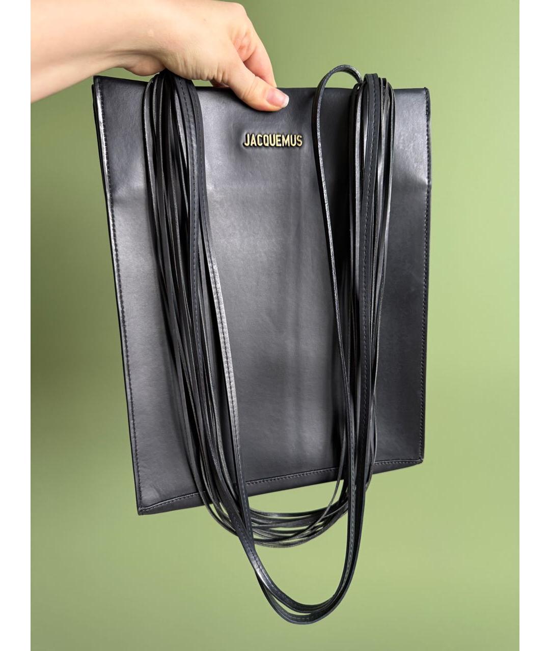 JACQUEMUS Черная кожаная сумка тоут, фото 7