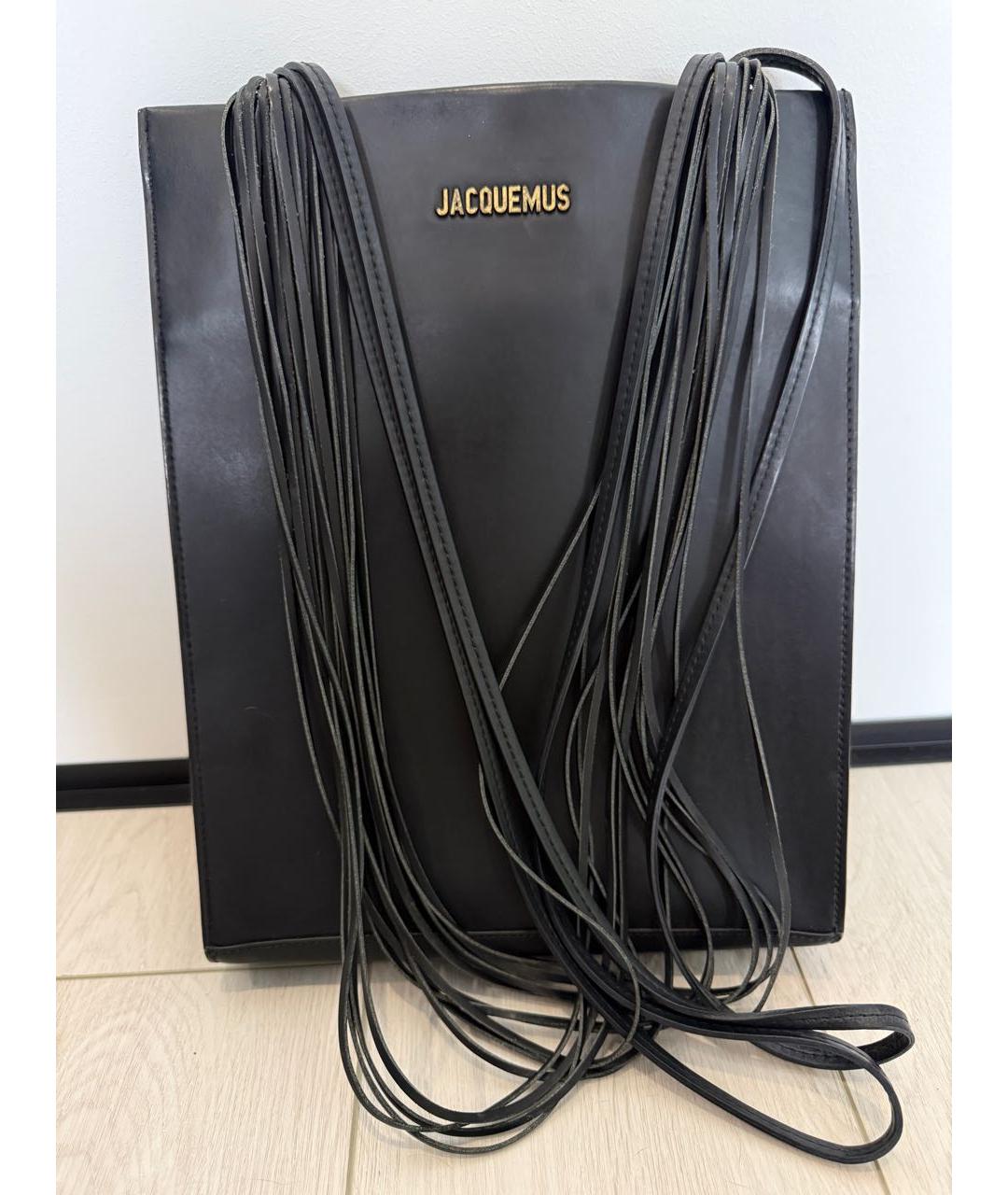 JACQUEMUS Черная кожаная сумка тоут, фото 9