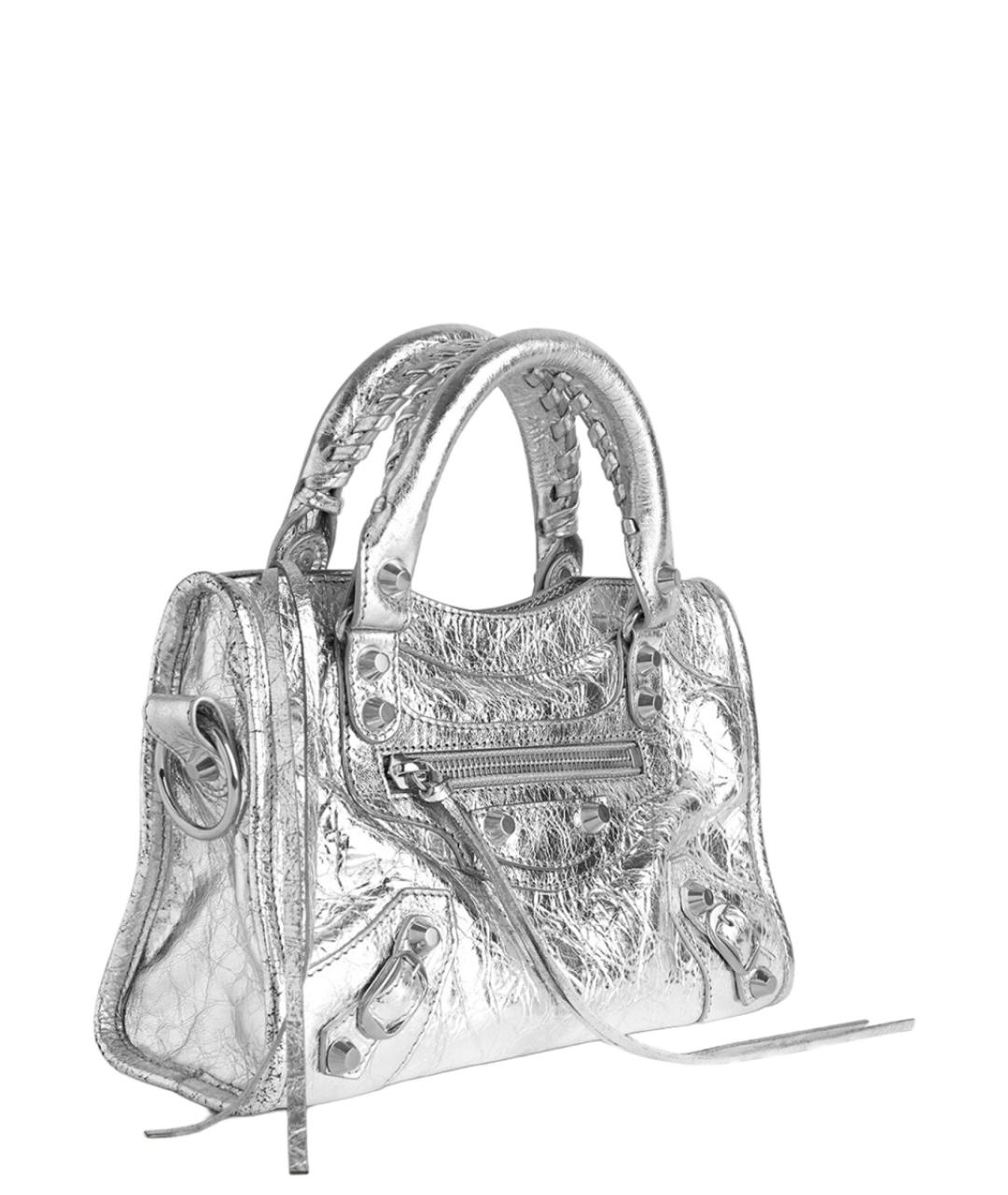BALENCIAGA Серебряная кожаная сумка тоут, фото 4