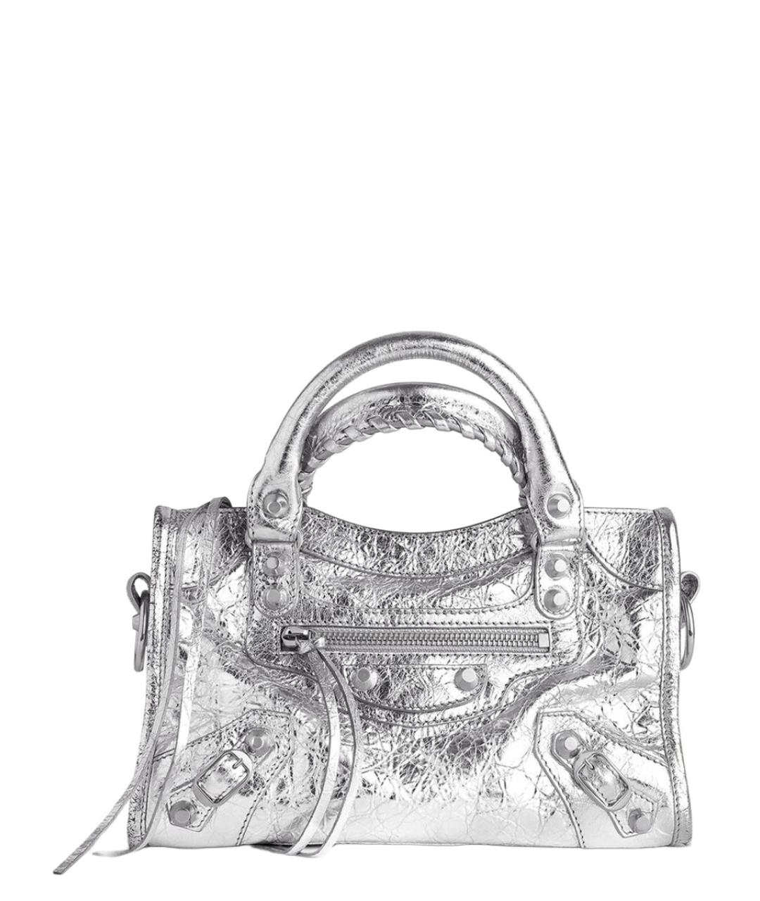 BALENCIAGA Серебряная кожаная сумка тоут, фото 1