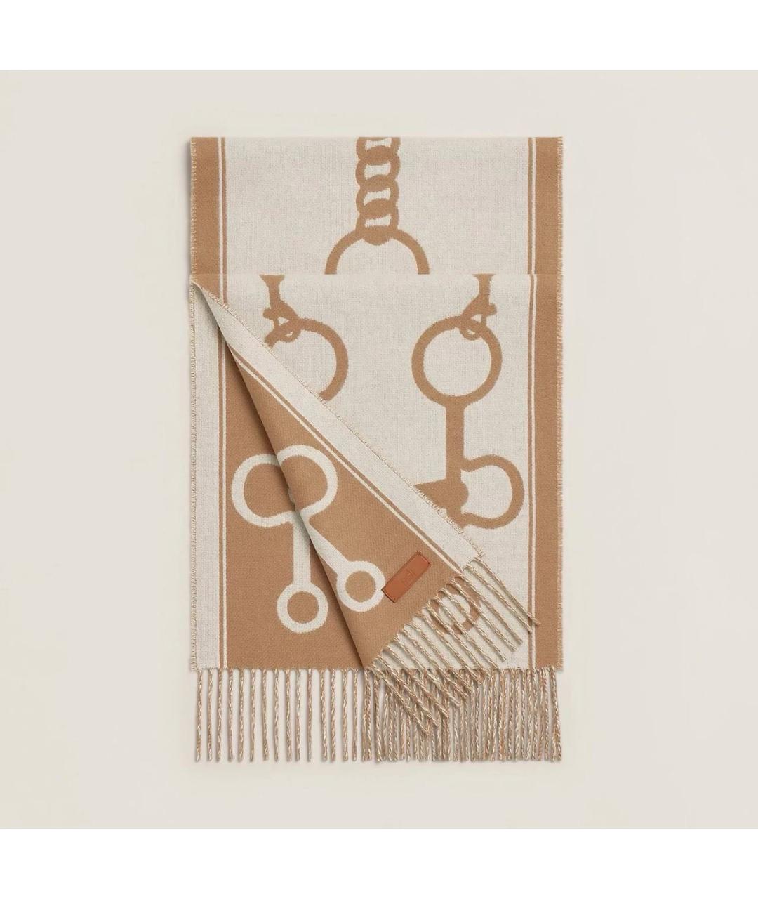 HERMES Бежевый кашемировый шарф, фото 2