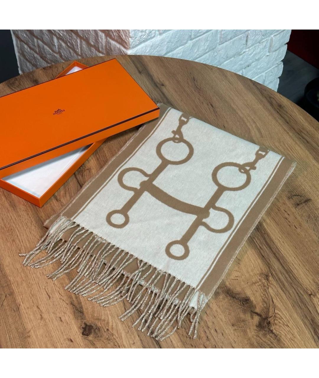 HERMES Бежевый кашемировый шарф, фото 3