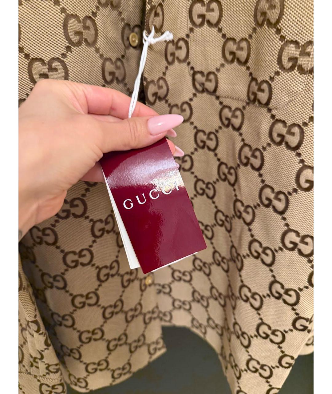 GUCCI Коричневая хлопко-шелковая кэжуал рубашка, фото 6