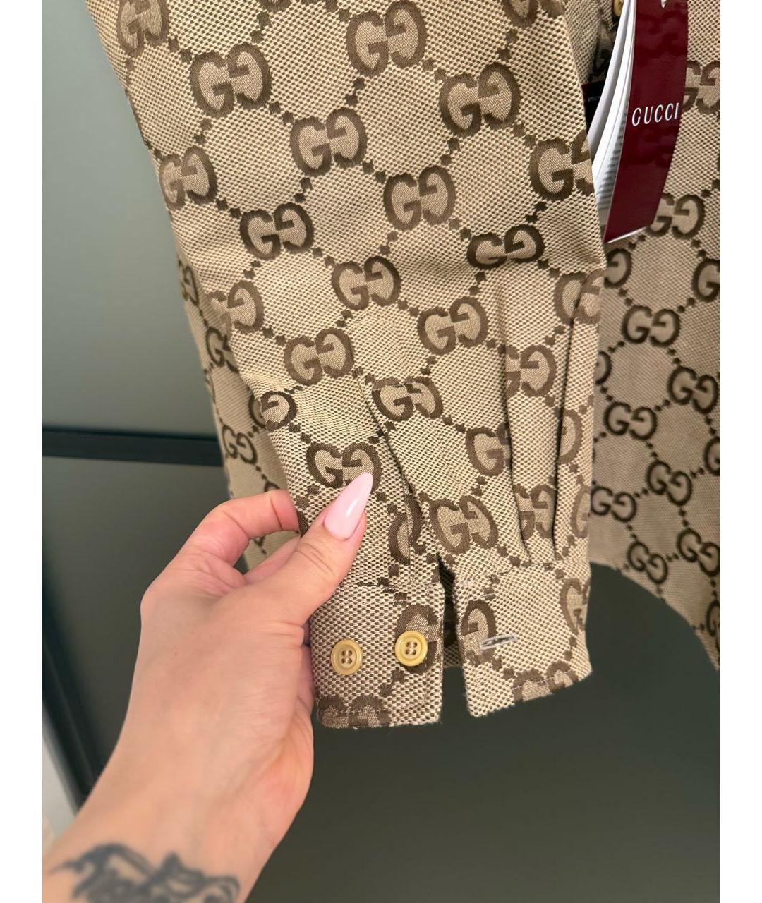 GUCCI Коричневая хлопко-шелковая кэжуал рубашка, фото 7