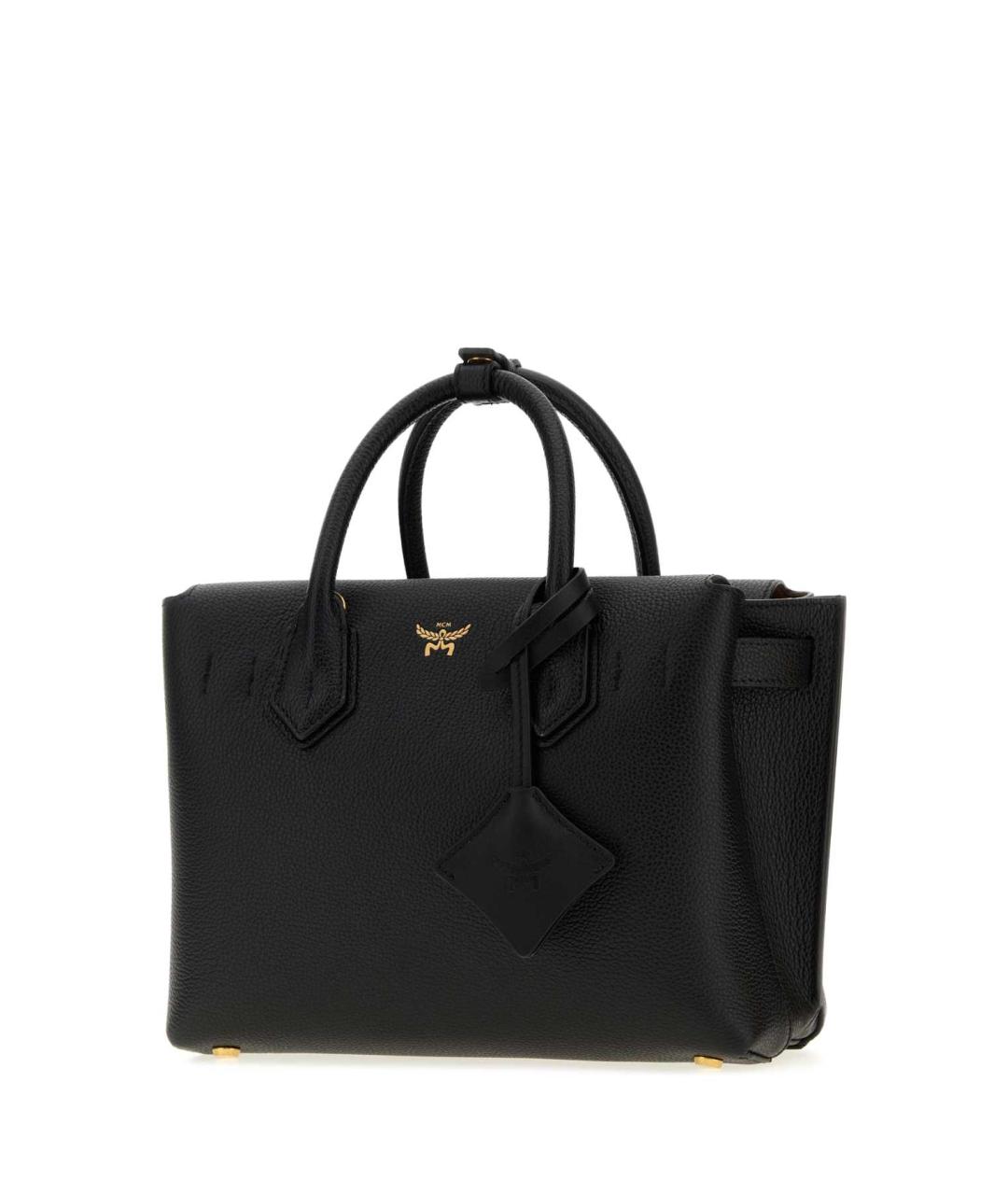 MCM Черная кожаная сумка с короткими ручками, фото 2