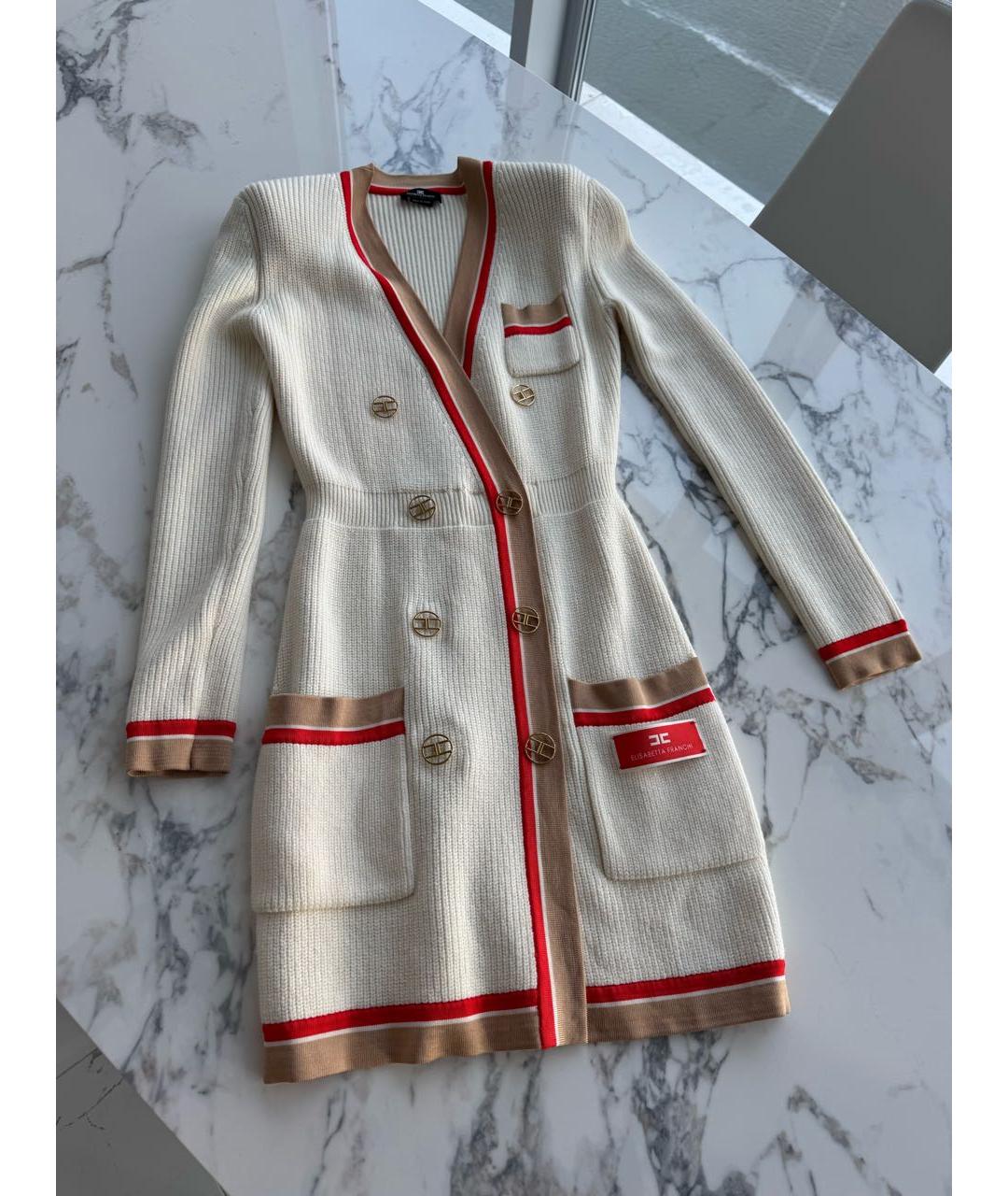 ELISABETTA FRANCHI Бежевое хлопковое повседневное платье, фото 5