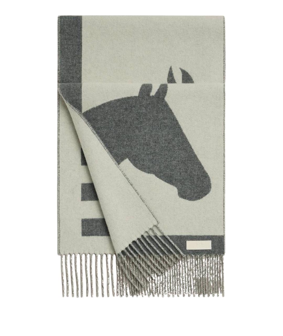 HERMES Серый кашемировый шарф, фото 1