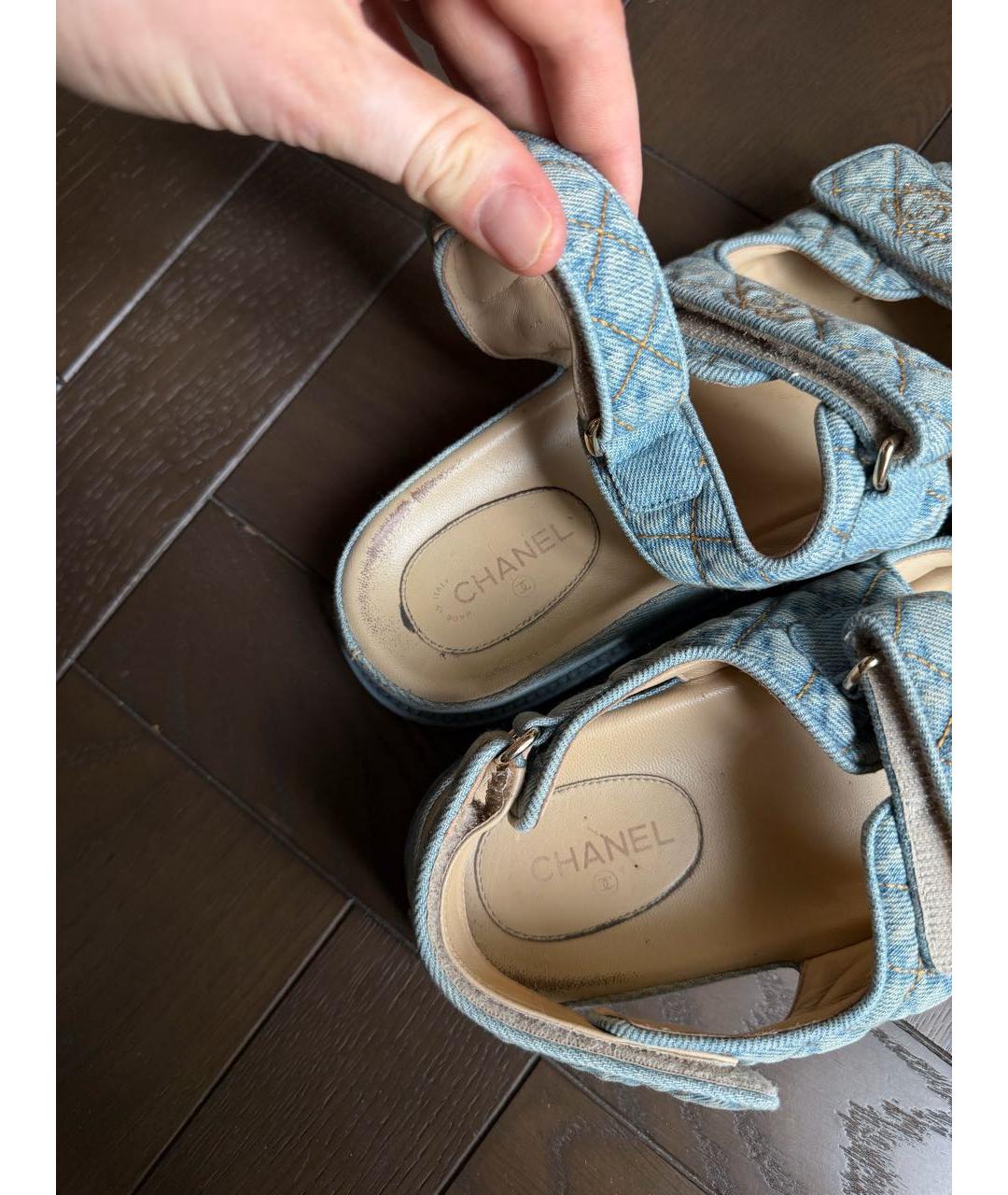 CHANEL Голубые кожаные сандалии, фото 3