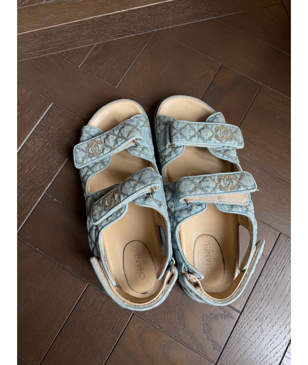 CHANEL Голубые кожаные сандалии, фото 5