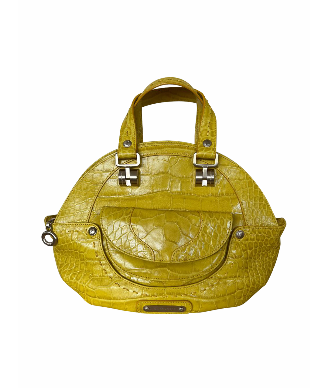 VERSACE Желтая сумка с короткими ручками из экзотической кожи, фото 1