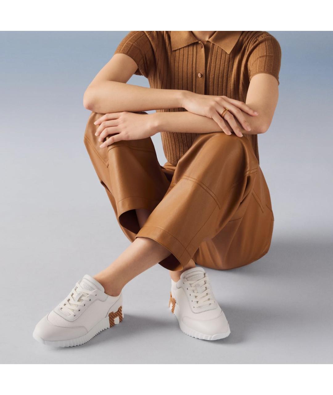 HERMES Белые текстильные кроссовки, фото 4