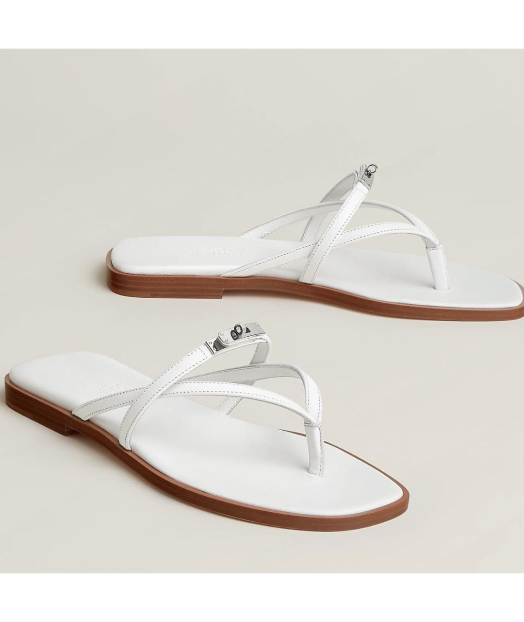 HERMES Белые кожаные шлепанцы, фото 2