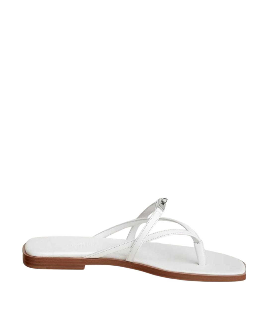 HERMES Белые кожаные шлепанцы, фото 5
