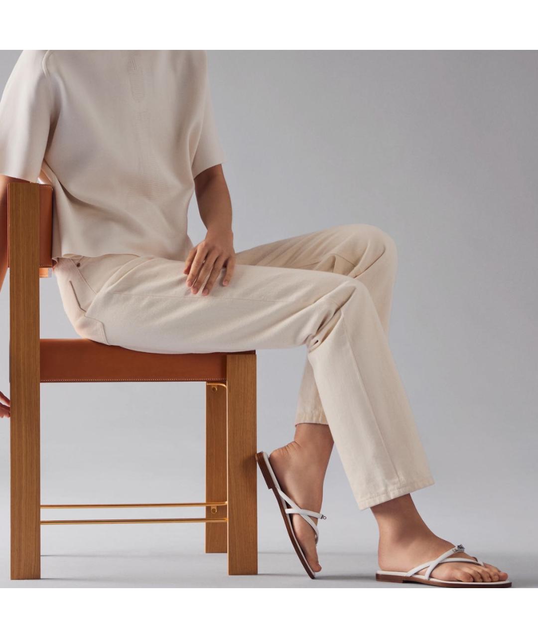 HERMES Белые кожаные шлепанцы, фото 4