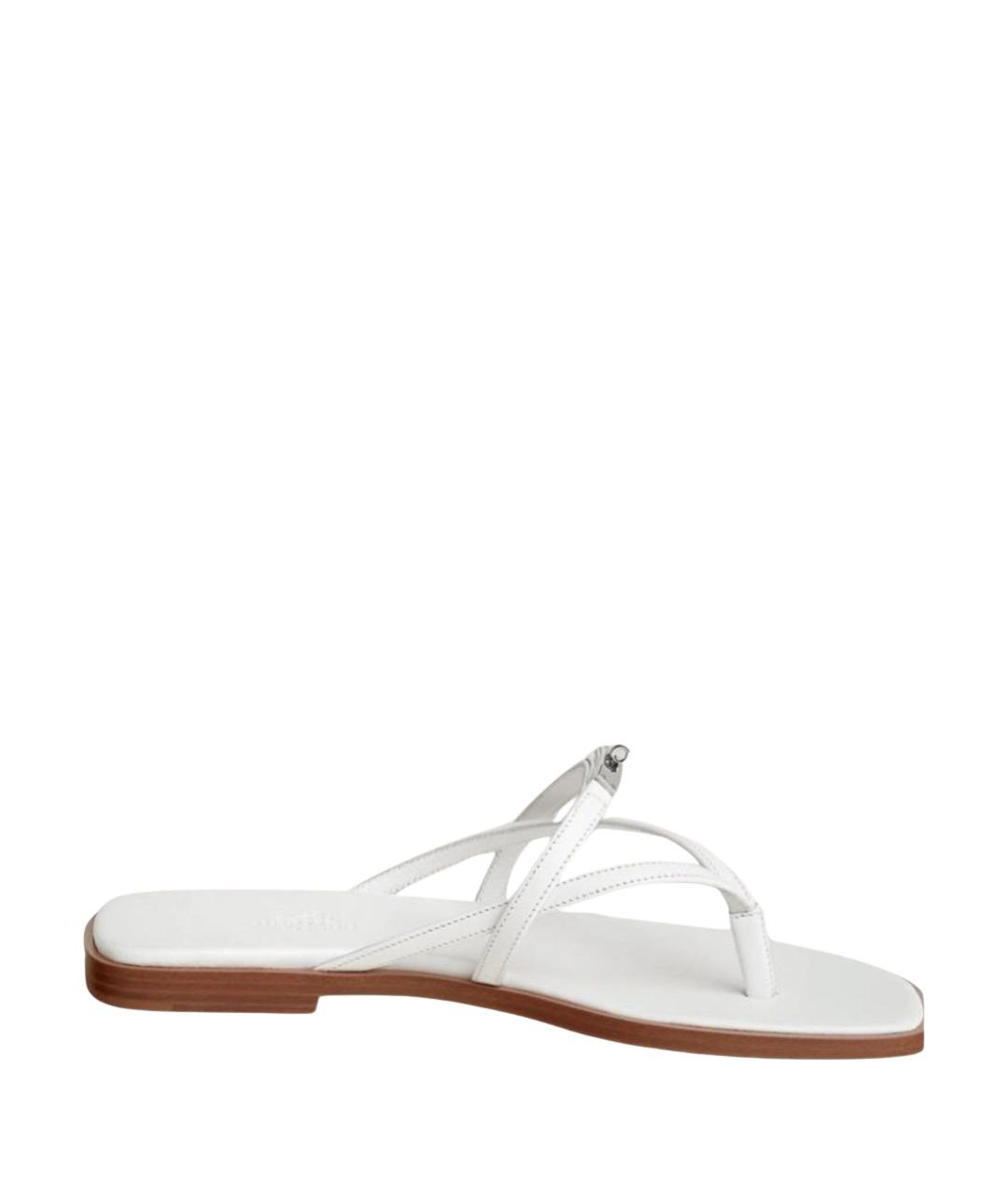 HERMES Белые кожаные шлепанцы, фото 1