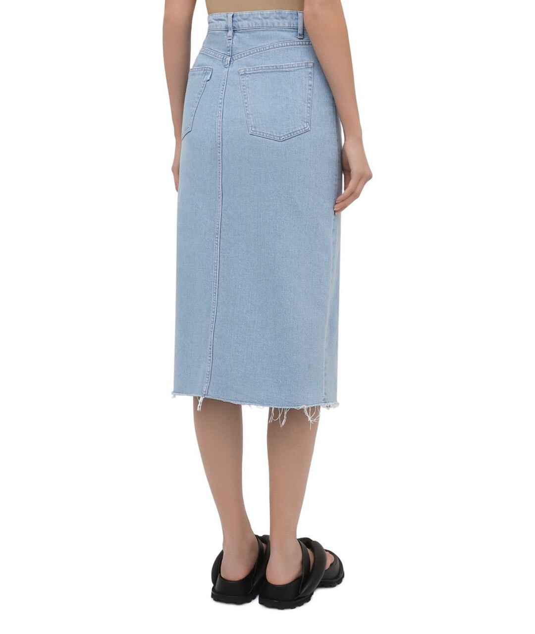 3X1 Голубая хлопко-эластановая юбка миди, фото 2