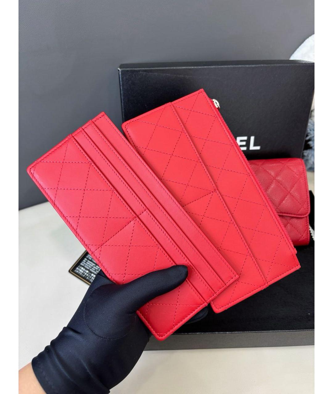 CHANEL Красный кожаный кошелек, фото 6