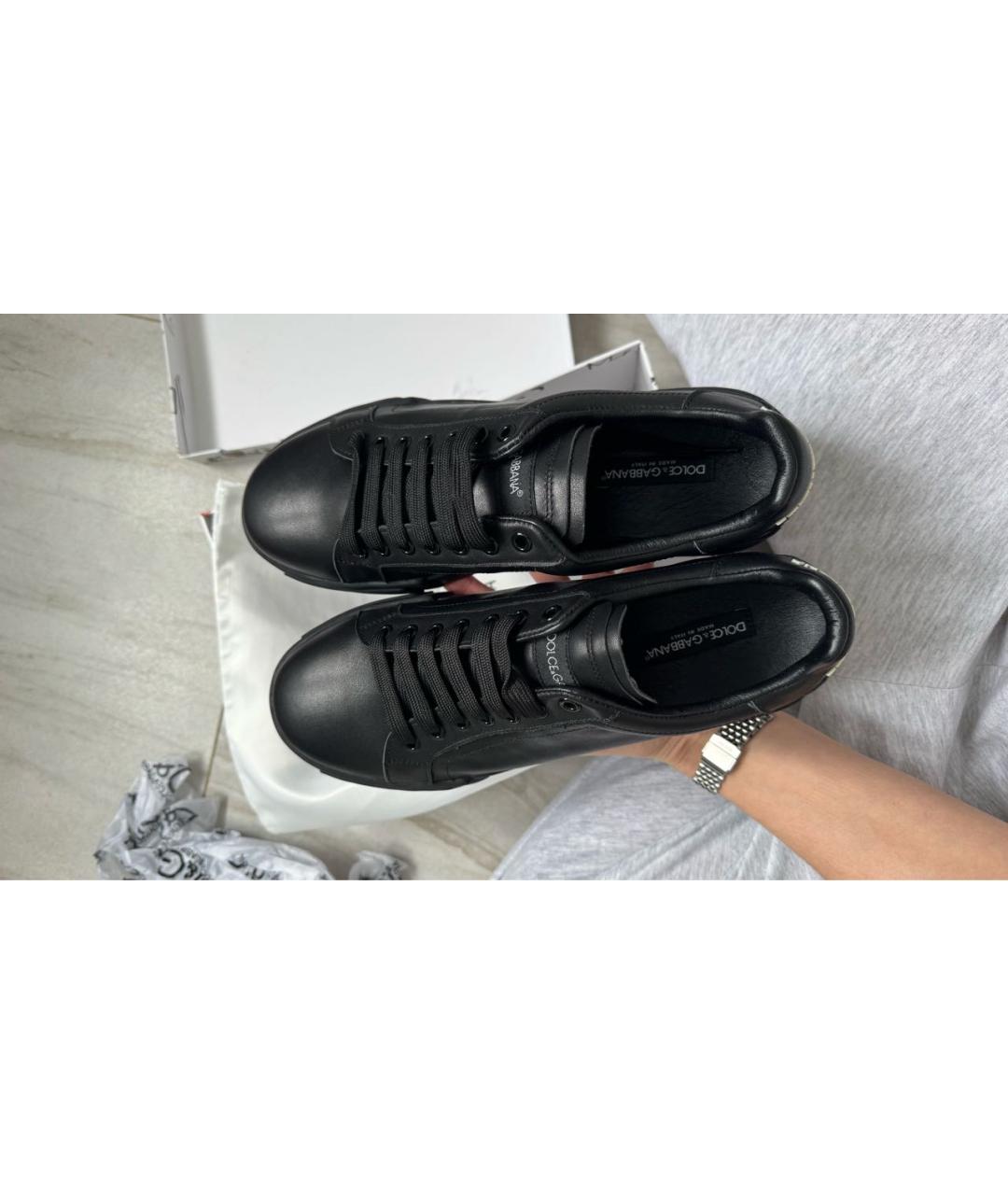 DOLCE&GABBANA Черные кожаные низкие кроссовки / кеды, фото 2