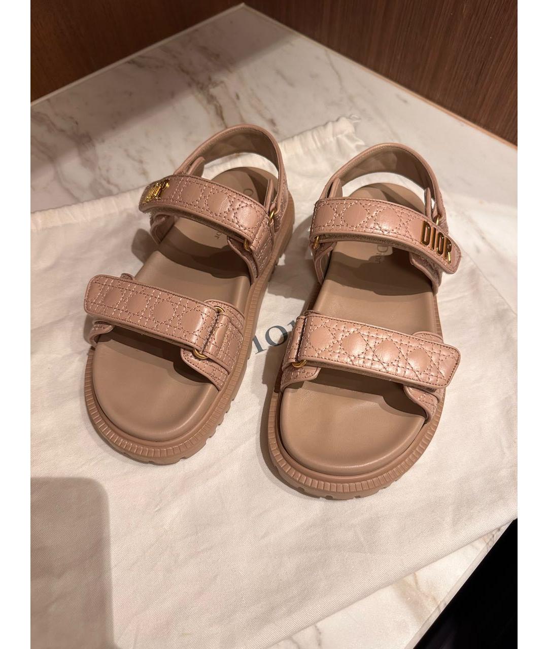 CHRISTIAN DIOR Бежевые кожаные босоножки, фото 4