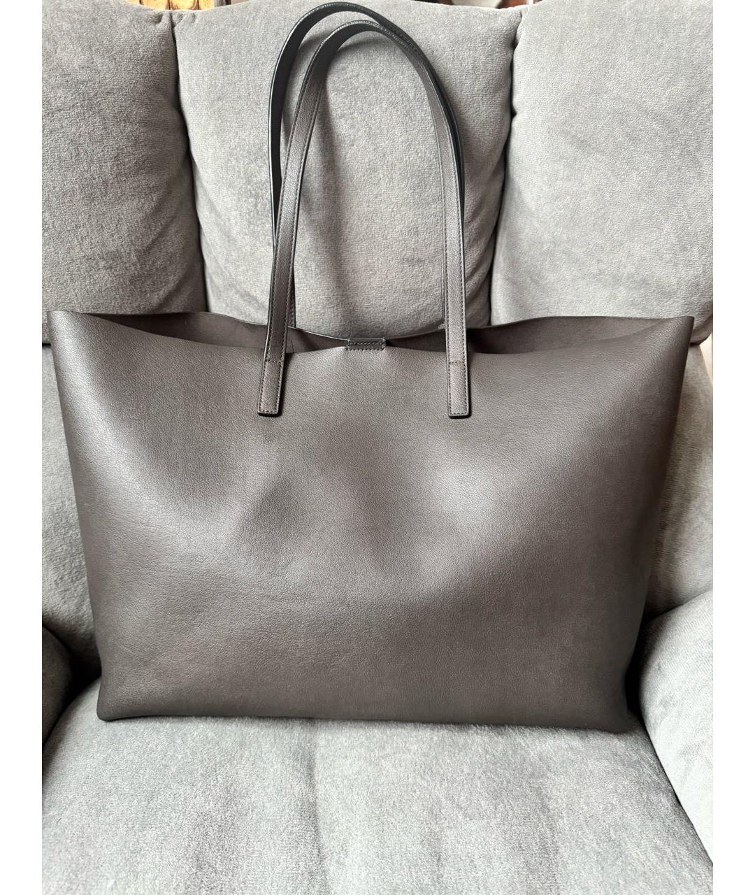 SAINT LAURENT Антрацитовая кожаная сумка тоут, фото 3