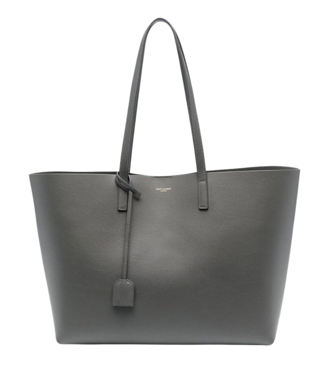 SAINT LAURENT Антрацитовая кожаная сумка тоут, фото 1