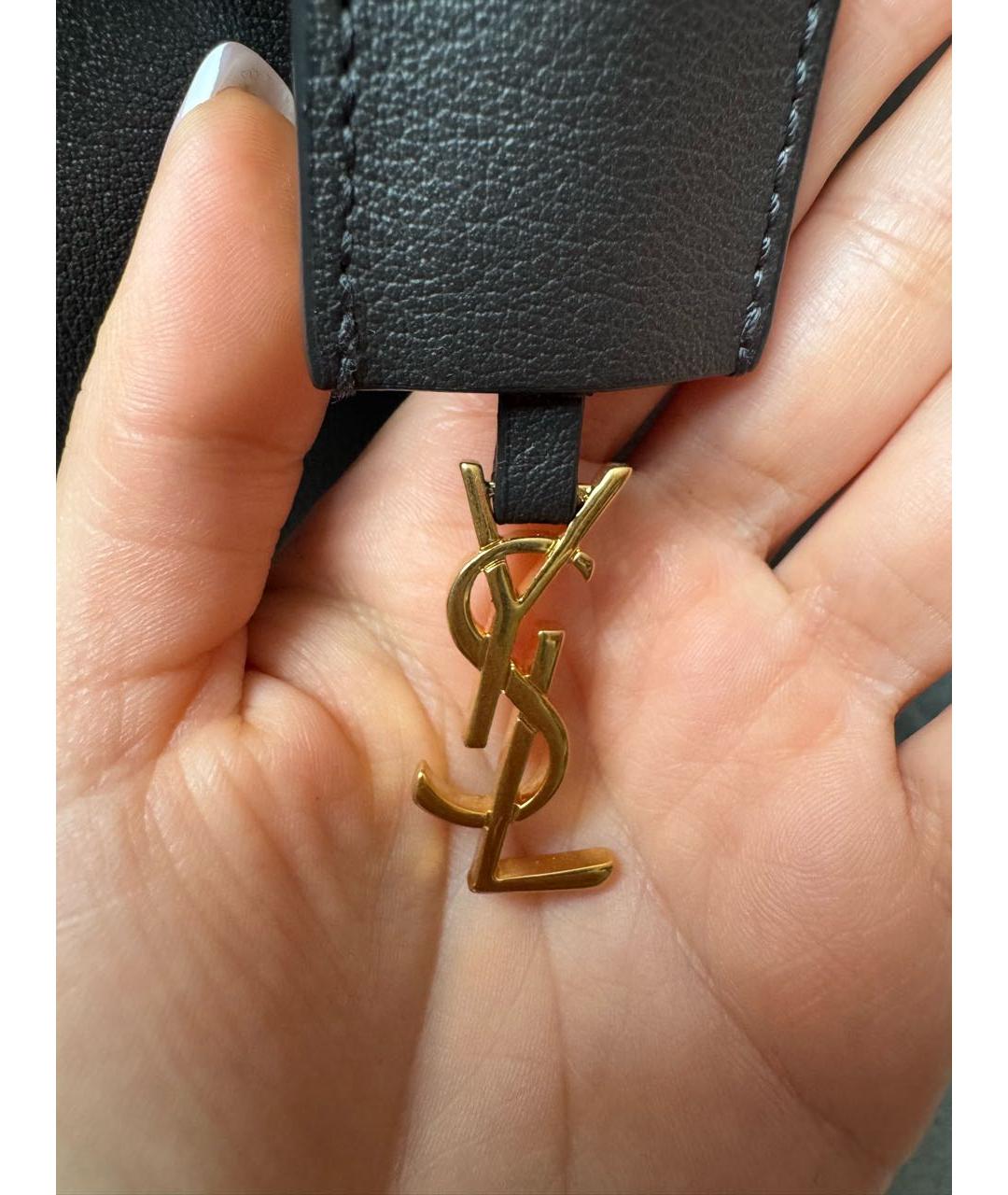 SAINT LAURENT Антрацитовая кожаная сумка тоут, фото 7