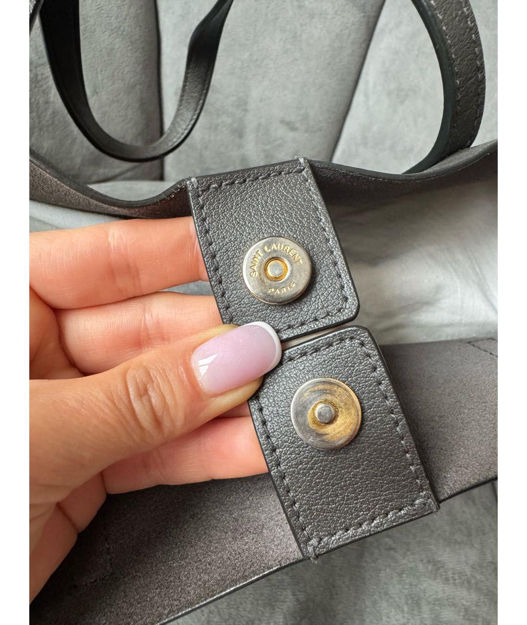 SAINT LAURENT Антрацитовая кожаная сумка тоут, фото 8