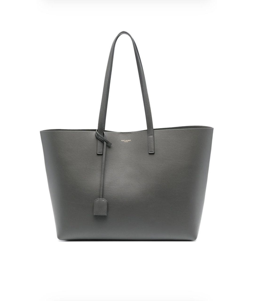 SAINT LAURENT Антрацитовая кожаная сумка тоут, фото 9