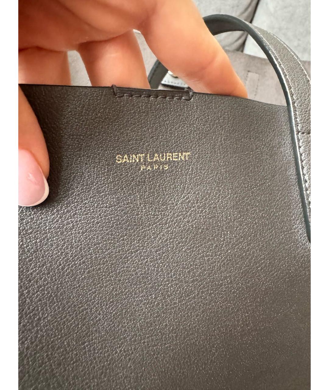 SAINT LAURENT Антрацитовая кожаная сумка тоут, фото 5