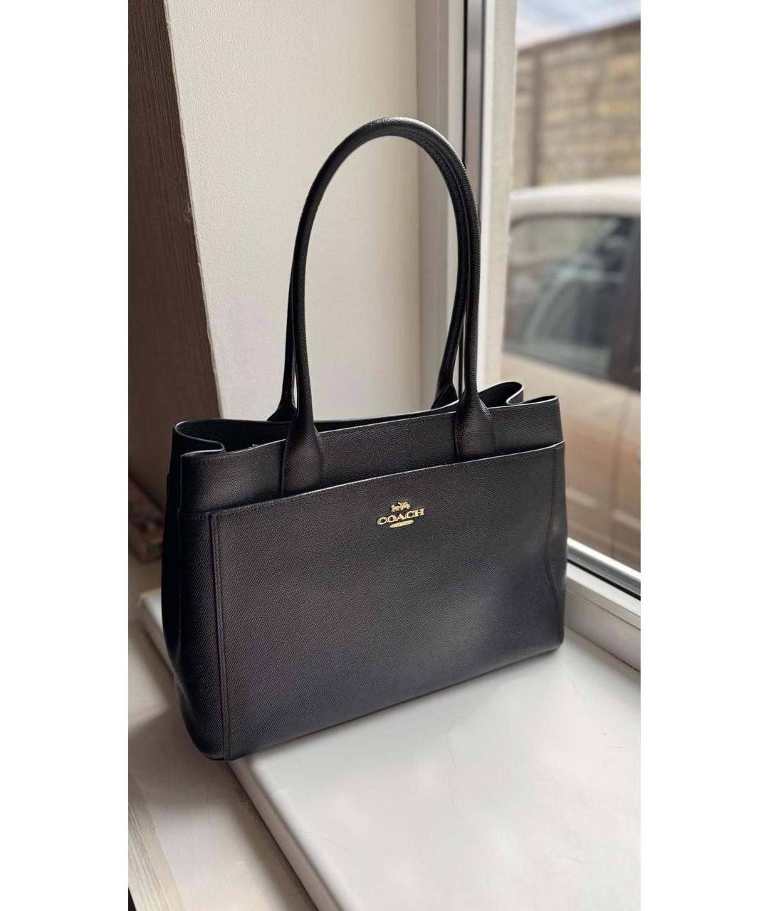 COACH Черная кожаная сумка с короткими ручками, фото 3