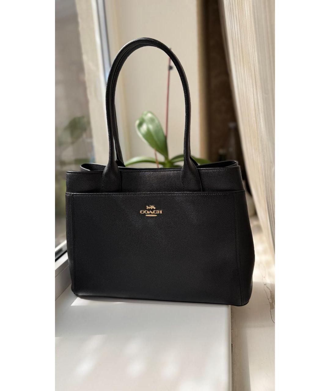 COACH Черная кожаная сумка с короткими ручками, фото 9