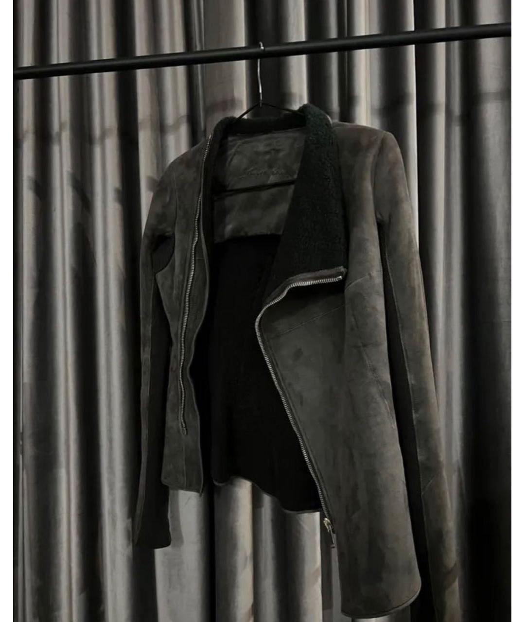 RICK OWENS Серая кожаная дубленка, фото 2