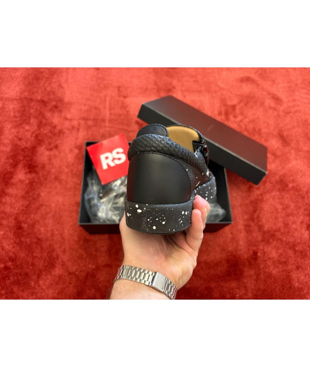 GIUSEPPE ZANOTTI DESIGN Черные кожаные низкие кроссовки / кеды, фото 4