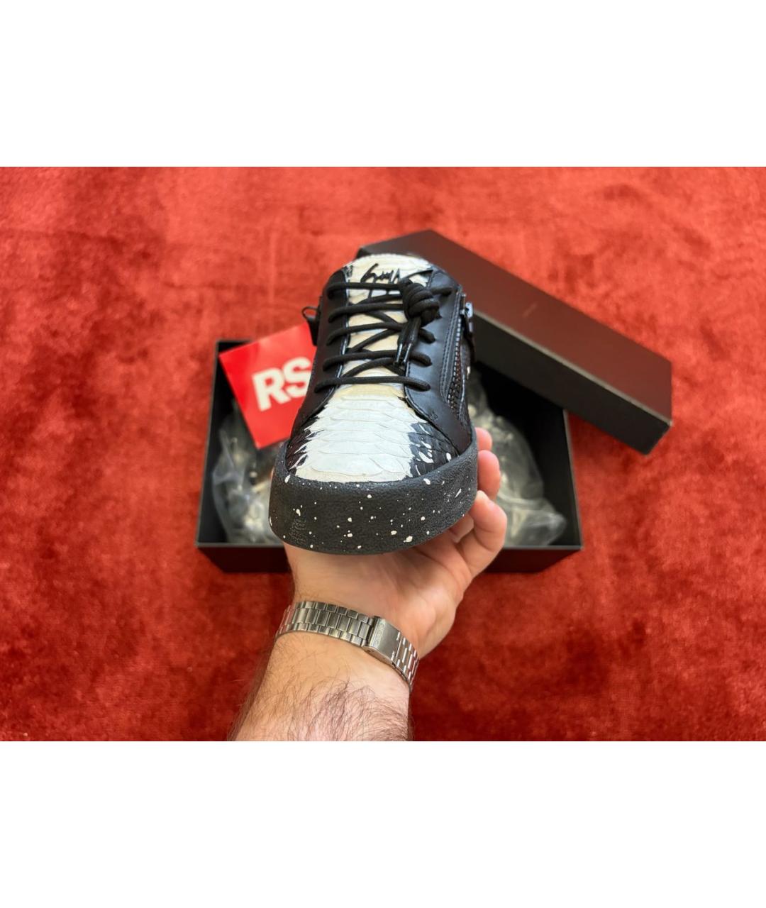 GIUSEPPE ZANOTTI DESIGN Черные кожаные низкие кроссовки / кеды, фото 2