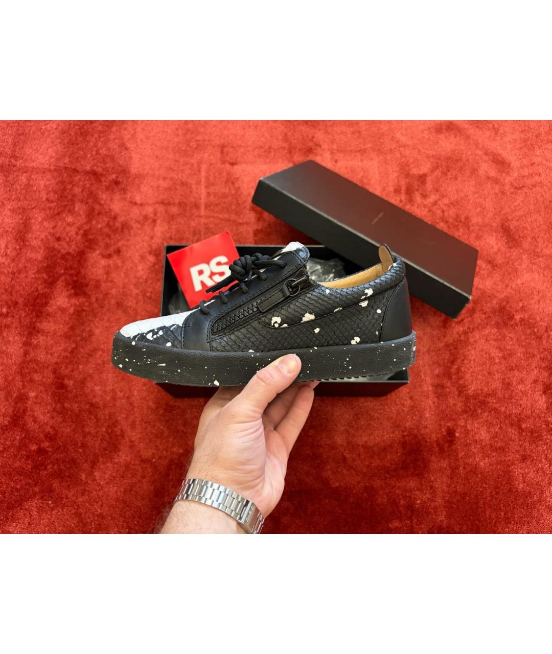 GIUSEPPE ZANOTTI DESIGN Черные кожаные низкие кроссовки / кеды, фото 9