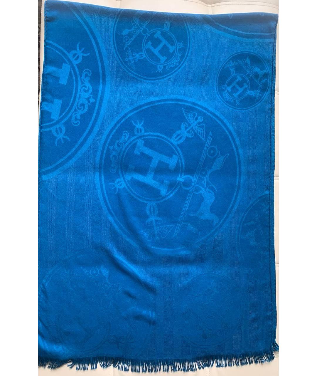 HERMES Синий кашемировый шарф, фото 6