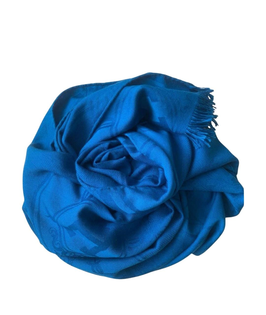 HERMES Синий кашемировый шарф, фото 1