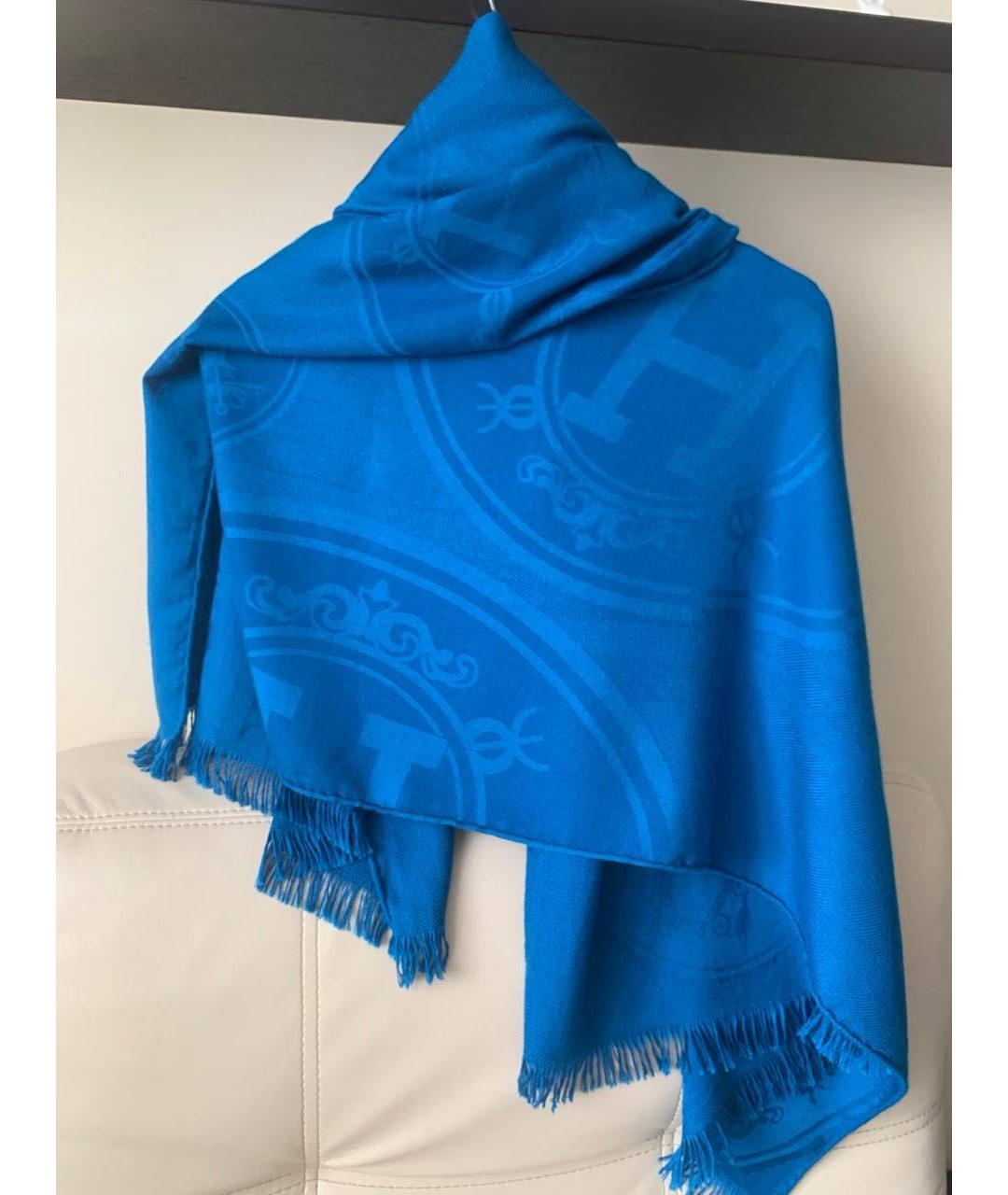 HERMES Синий кашемировый шарф, фото 7