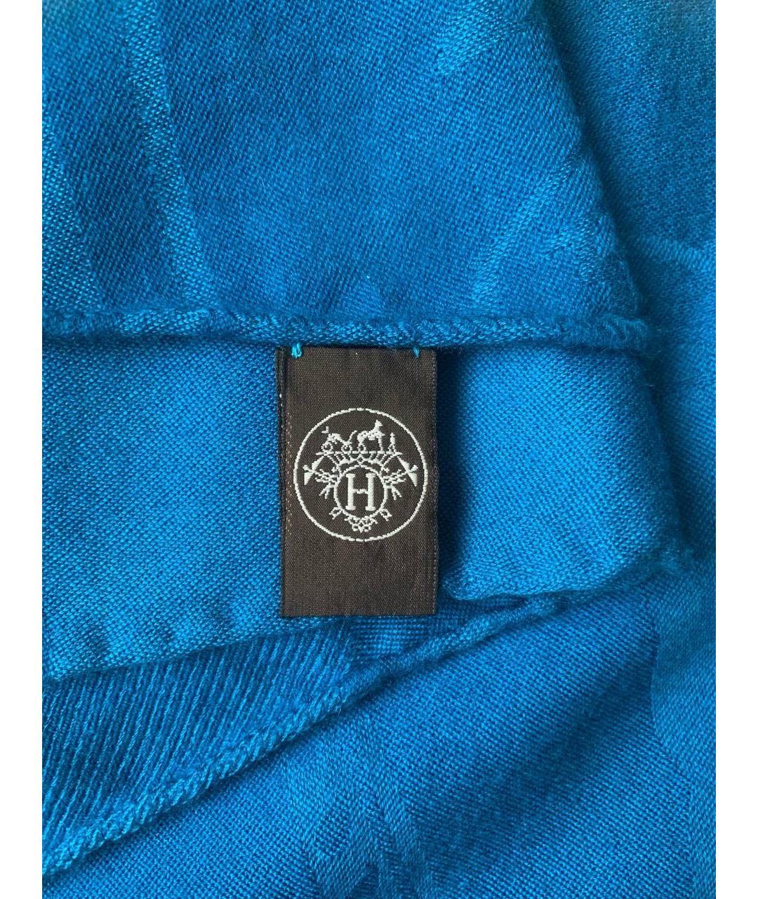 HERMES Синий кашемировый шарф, фото 4