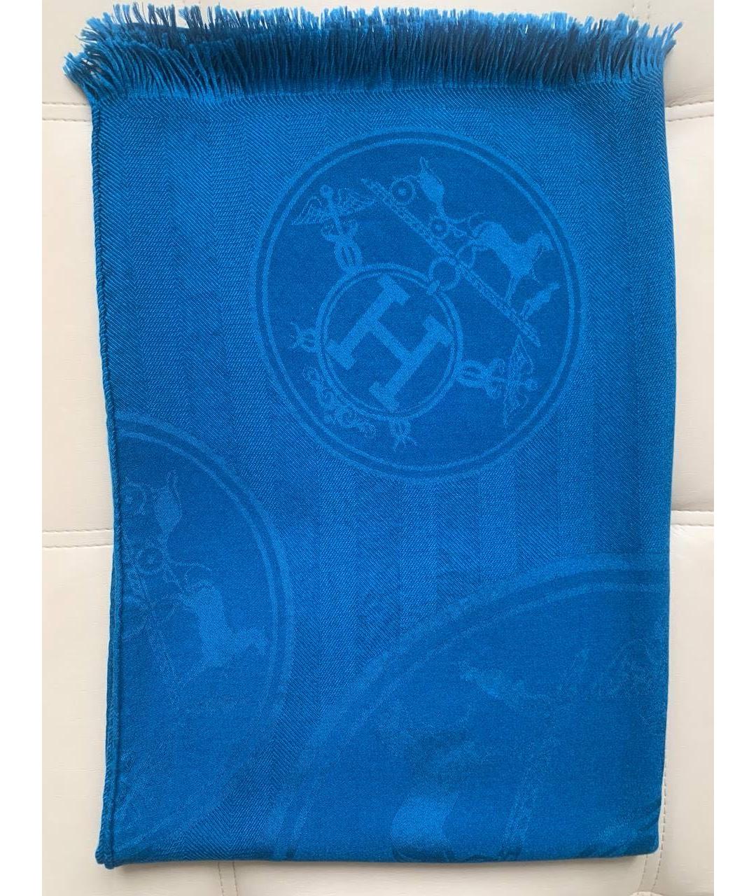 HERMES Синий кашемировый шарф, фото 5