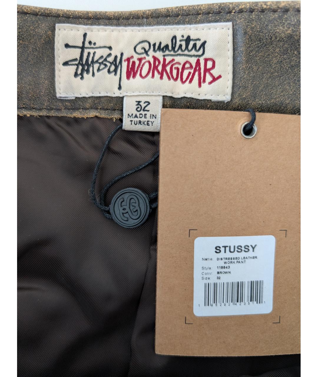 STUSSY Коричневые кожаные повседневные брюки, фото 6