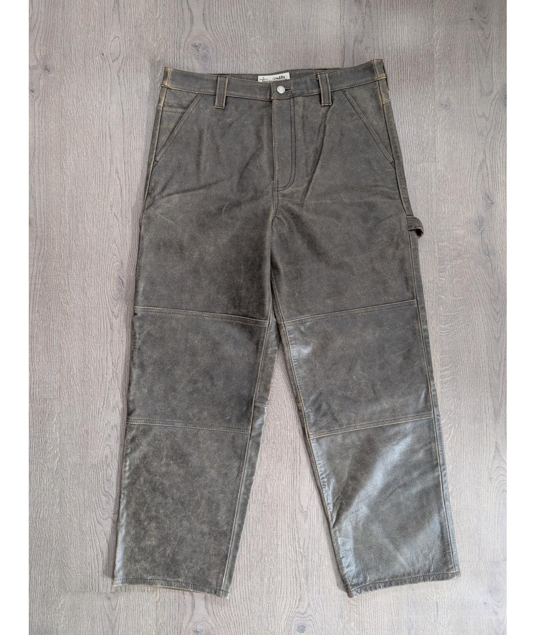 STUSSY Коричневые кожаные повседневные брюки, фото 2