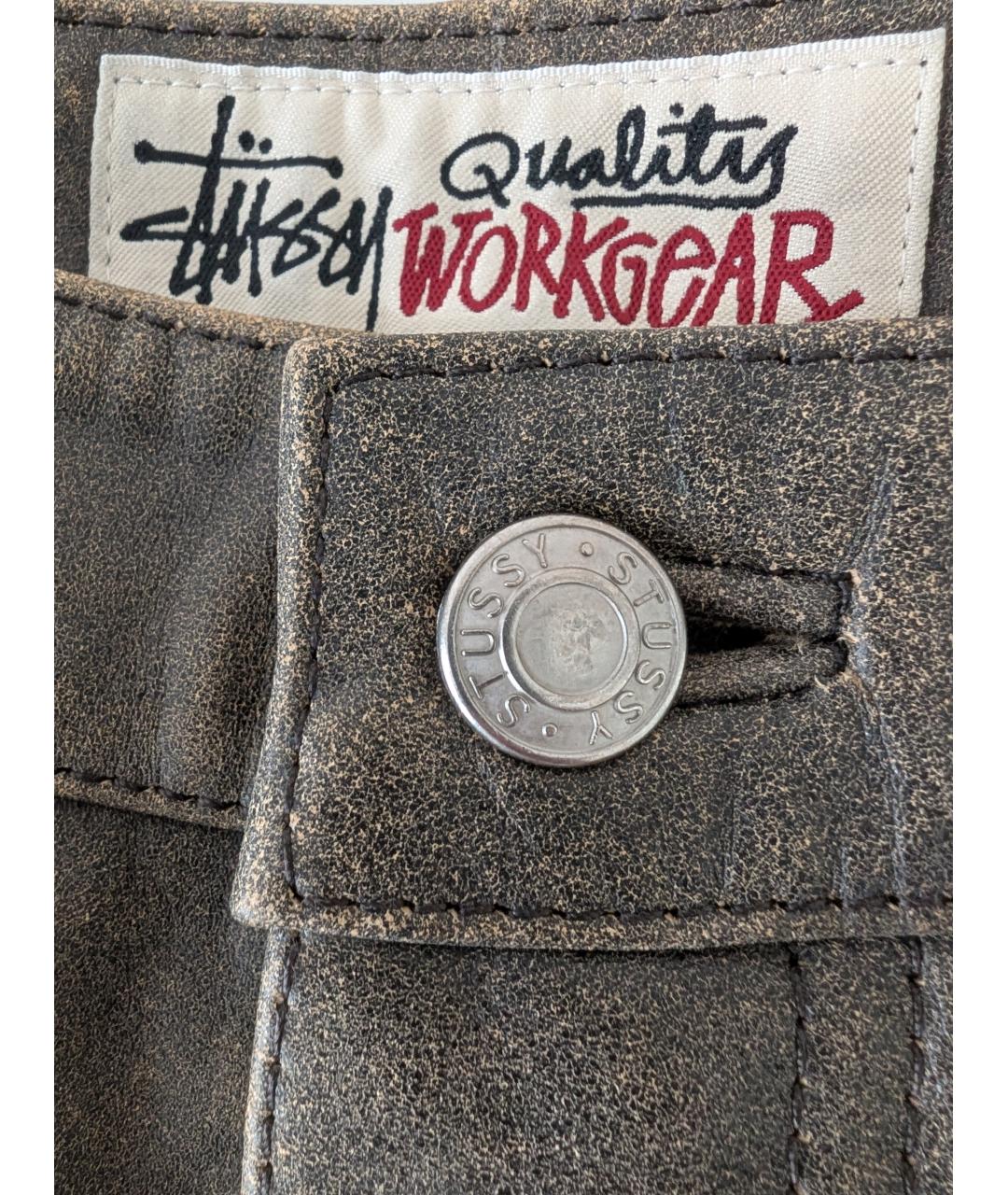 STUSSY Коричневые кожаные повседневные брюки, фото 5