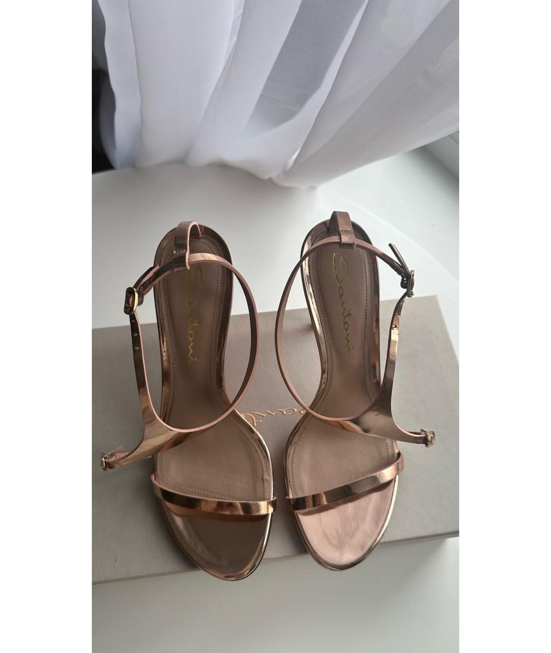 SANTONI Золотые кожаные босоножки, фото 2