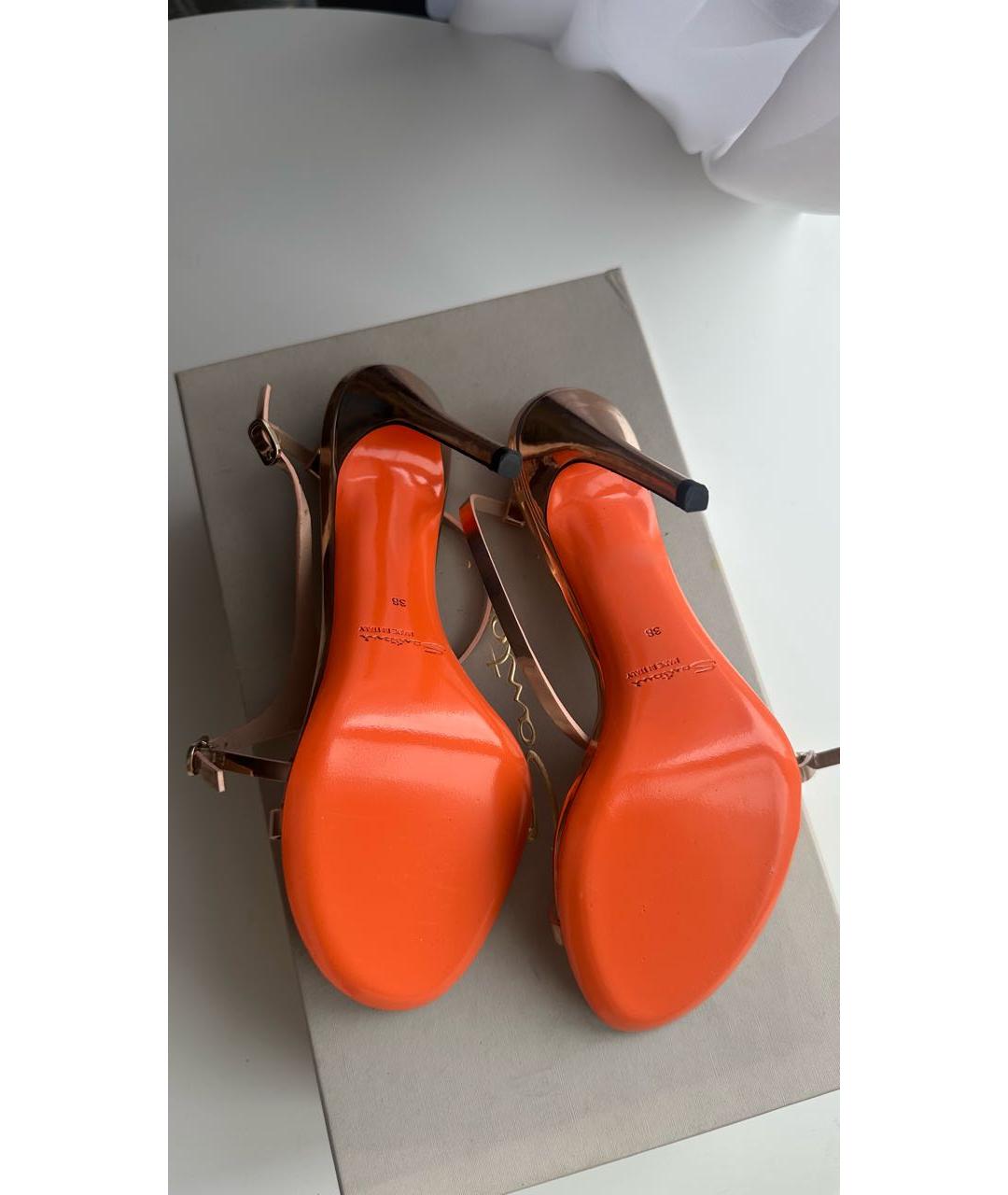 SANTONI Золотые кожаные босоножки, фото 6