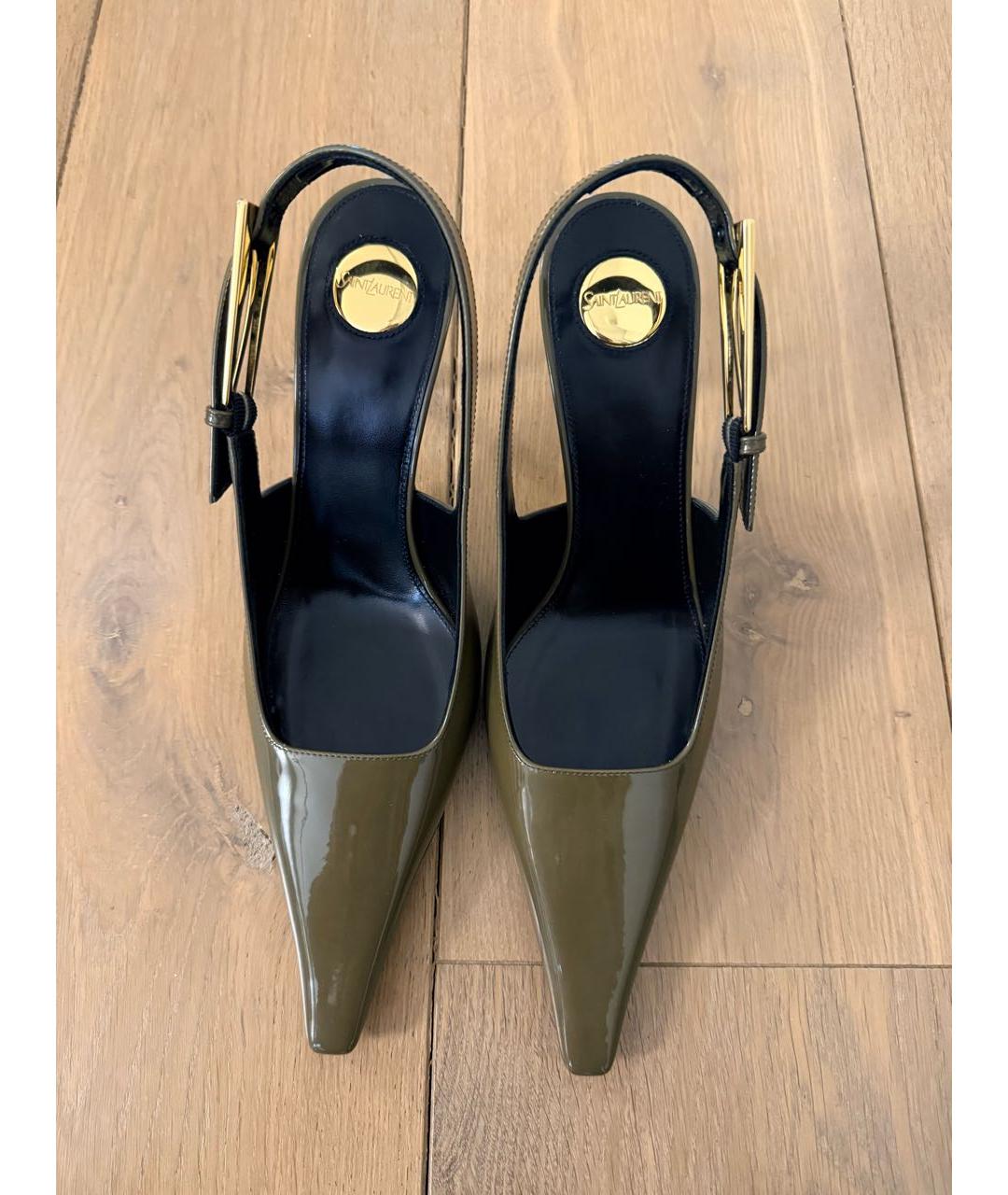SAINT LAURENT Хаки туфли из лакированной кожи, фото 3